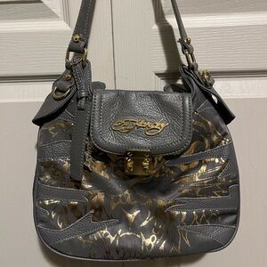 vintage y2k grey & gold tiger purse